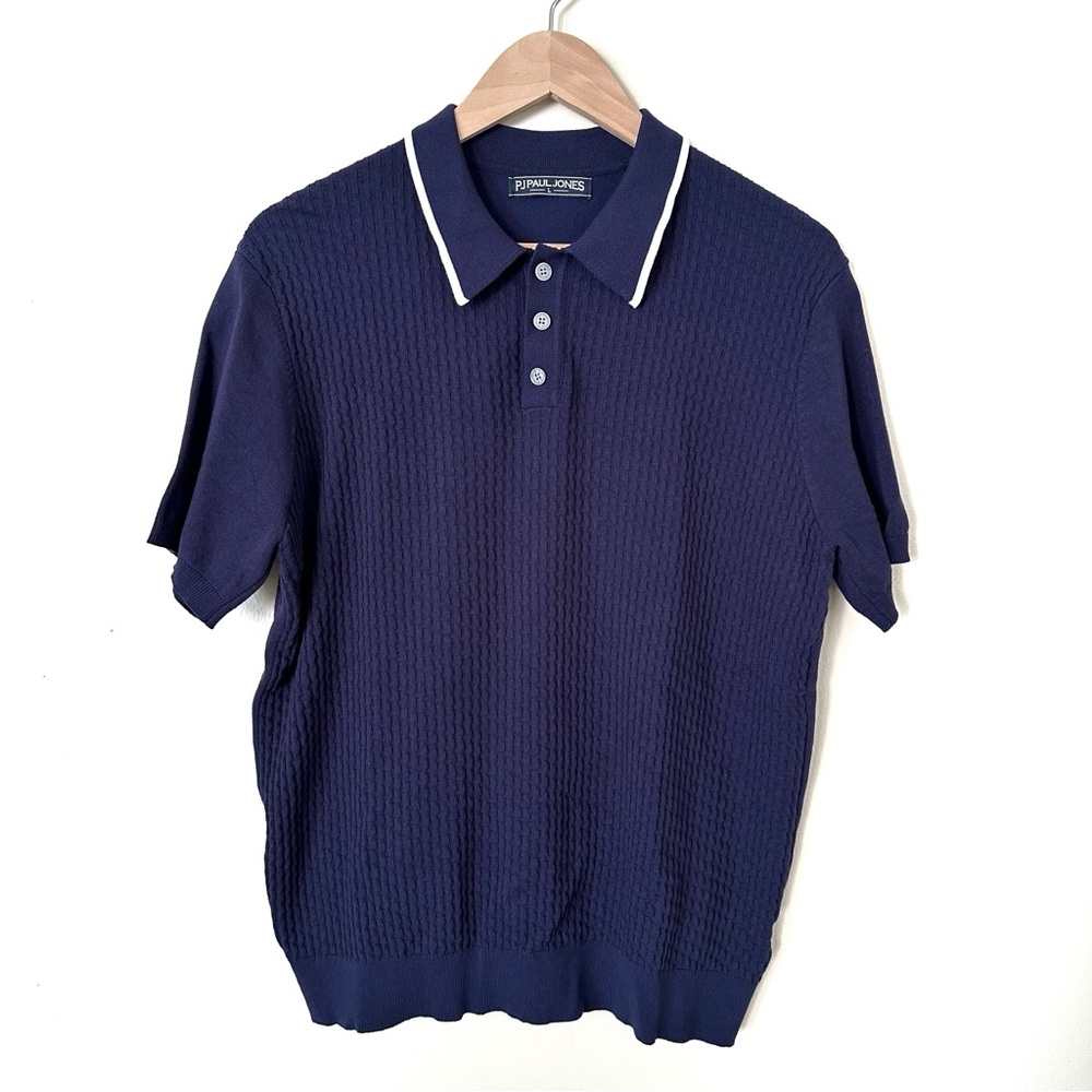 | pj paul jones • retro waffle knit polo shirt • large |